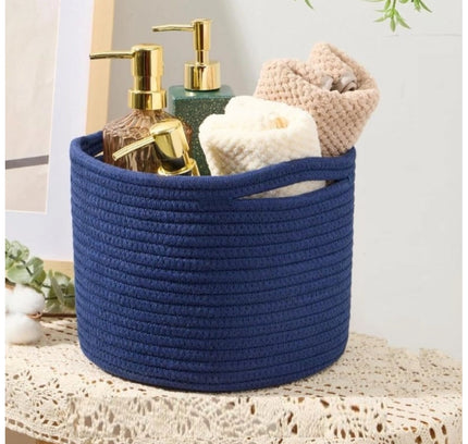 Cotton Round Small Storage Basket 9x7 Inch Pack of 1 (Blue)