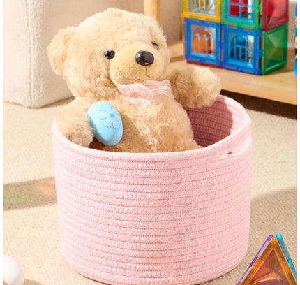 Cotton Round Small Storage Basket 9x7 Inch Pack of 1 (Baby Pink)