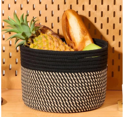 Cotton Round Small Storage Basket 9x7 Inch Pack of 1 (Beige)