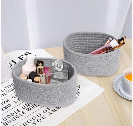 Cotton Storage Rope Woven Baskets Pack of 2 (Grey)