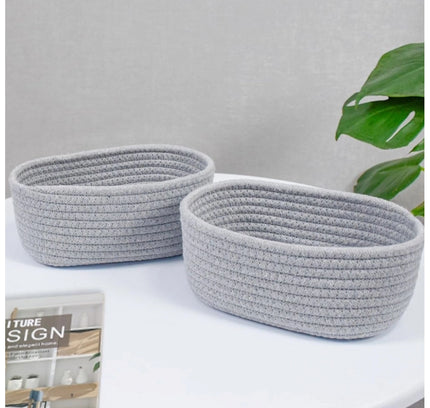 Cotton Storage Rope Woven Baskets Pack of 2 (Grey)