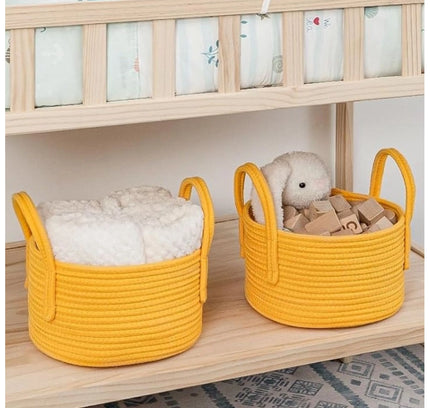 Cotton Round Storage Rope Woven Baskets Pack of 2 (Yellow)