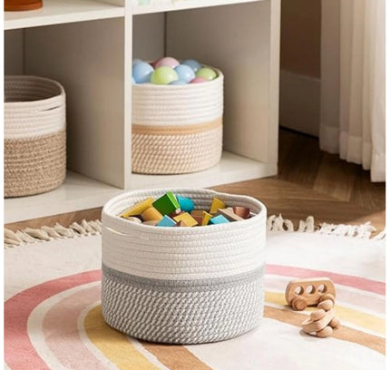 Cotton Storage Rope Woven Baskets 9x7 Inch Pack of 1 (Grey)