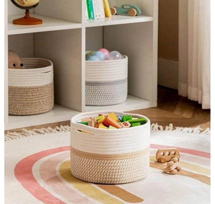 Cotton Storage Rope Woven Baskets 9x7 Inch Pack of 1 (Beige)