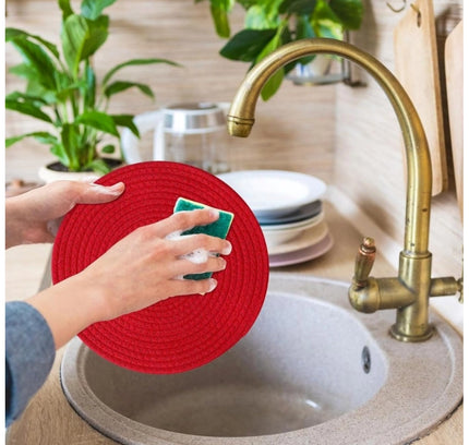 Cotton Dining Table Round Placemat Mats Set of 4 (Red)