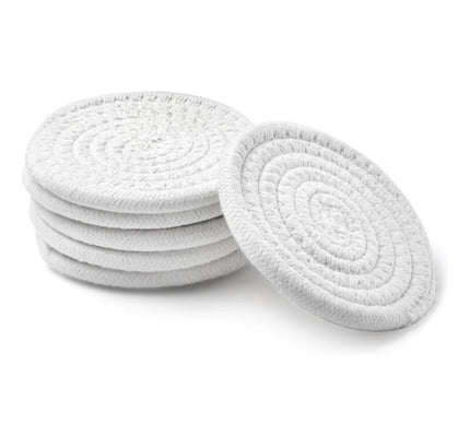 Cotton Rope Drink Coasters 6 Pcs Set (White)