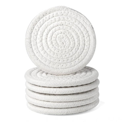 Cotton Rope Drink Coasters 6 Pcs Set (White)