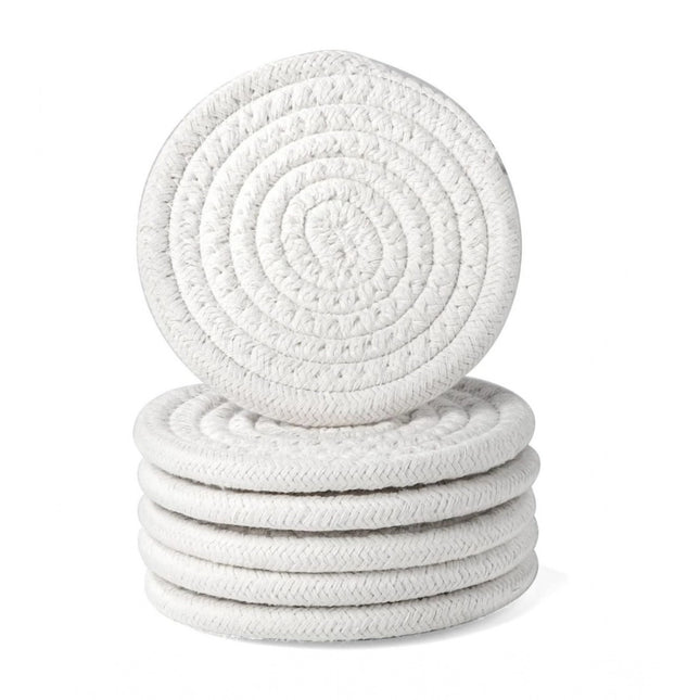 Cotton Rope Drink Coasters 6 Pcs Set (White)