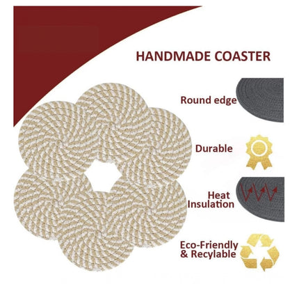 Cotton Rope Drink Coasters 6 Pcs Set (Beige White)