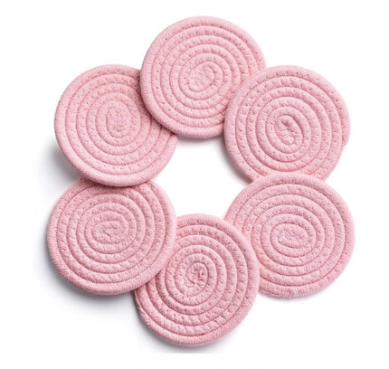 Cotton Rope Drink Coasters 6 Pcs Set (Pink)