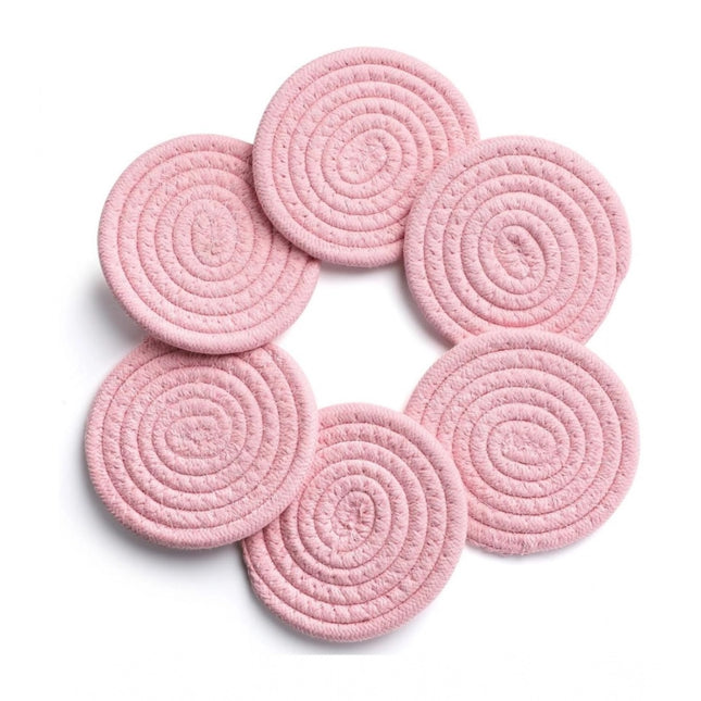Cotton Rope Drink Coasters 6 Pcs Set (Pink)