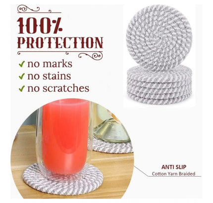 Cotton Rope Drink Coasters 6 Pcs Set (Grey White)