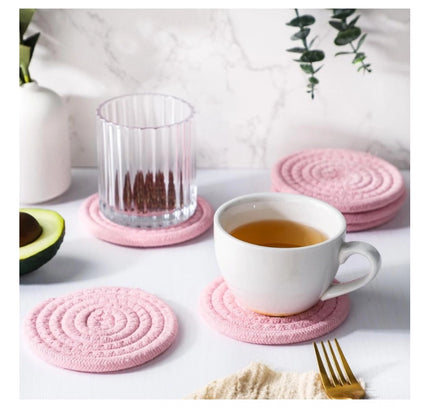 Cotton Rope Drink Coasters 6 Pcs Set (Baby Pink)