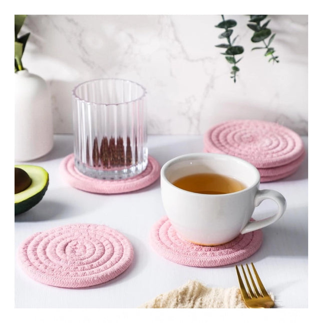 Cotton Rope Drink Coasters 6 Pcs Set (Baby Pink)