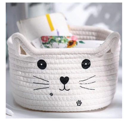 Cotton Small Cat With Face Basket Pack of 1 (White)