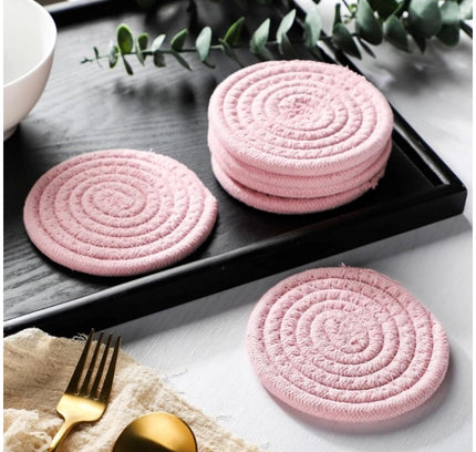 Cotton Rope Drink Coasters 6 Pcs Set (Pink)