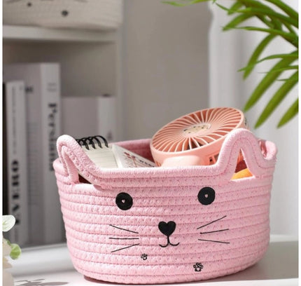 Cotton Small Cat With Face Basket Pack of 1 (Pink)