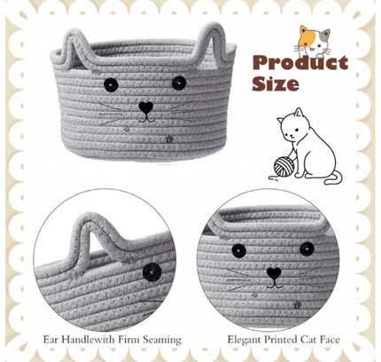 Cotton Small Cat With Face Basket Pack of 1 (Grey)
