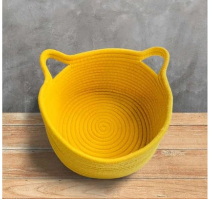 Cotton Plain Cat Basket 9x5 Inch Pack of 1 (Yellow)