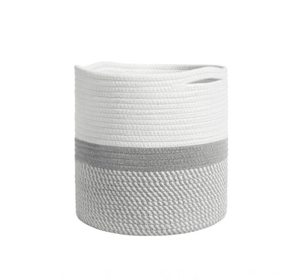 Cotton Large Woven Storage Basket 11x11 Inch Pack of 1 (Grey White)