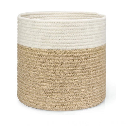 Cotton Large Woven Storage Basket 11x11 Inch Pack of 1 (Beige White)