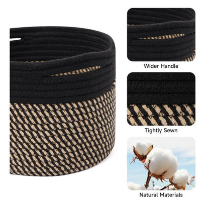 Cotton Round Small Storage Basket 9x7 Inch Pack of 1 (Beige)