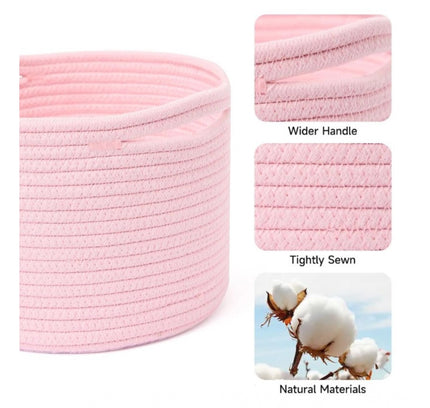 Cotton Round Small Storage Basket 9x7 Inch Pack of 1 (Baby Pink)