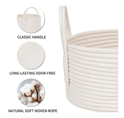 Cotton Round Storage Rope Woven Baskets Pack of 2 (White)
