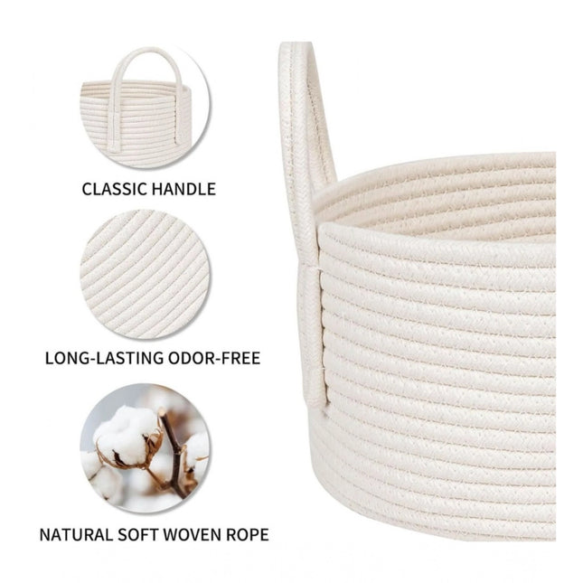 Cotton Round Storage Rope Woven Baskets Pack of 2 (White)