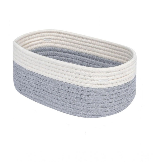 Cotton Oval Storage Rope Woven Baskets Pack of 1 (White Grey)