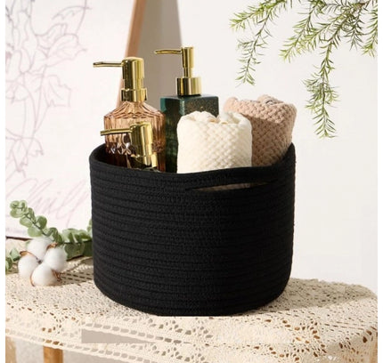 Cotton Round Small Storage Basket 9x7 Inch Pack of 1 (Black)