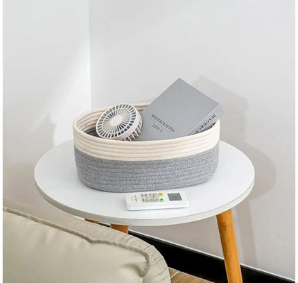 Cotton Oval Storage Rope Woven Baskets Pack of 1 (White Grey)