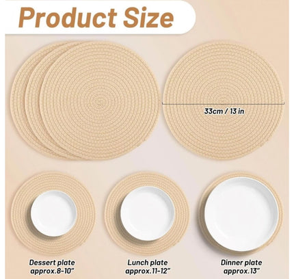 Cotton Dining Table Round Placemat Mats Set of 4 (Cream)
