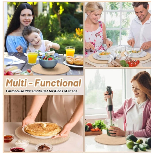 Cotton Dining Table Round Placemat Mats Set of 4 (Cream)