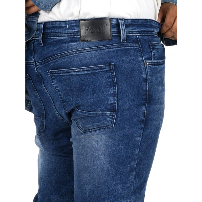 Men's Cotton Blended Solid Plus Size Jeans (Blue)