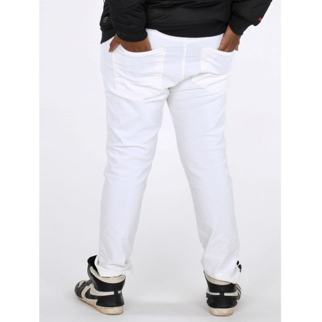 Men's Cotton Blended Solid Plus Size Jeans (White)