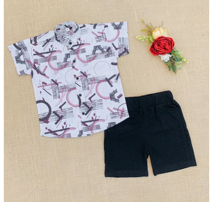 Boy's Cotton Blend Printed Short Sleeve Shirt and Shorts Set (MultiColor)