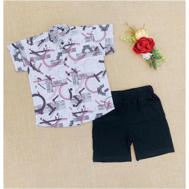 Boy's Cotton Blend Printed Short Sleeve Shirt and Shorts Set (MultiColor)