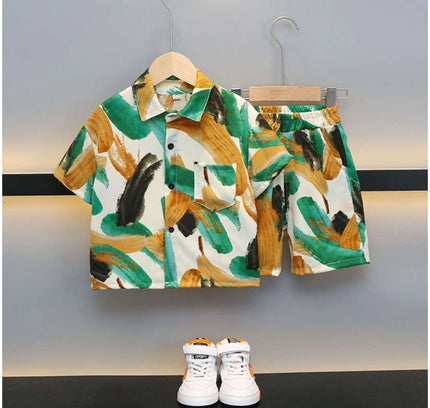 Boy's Lycra Blend Printed Short Sleeve Shirt and Shorts Set (MultiColor)