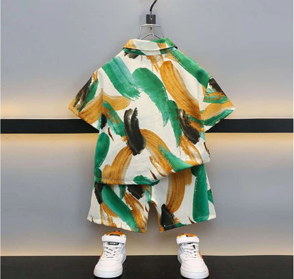 Boy's Lycra Blend Printed Short Sleeve Shirt and Shorts Set (MultiColor)