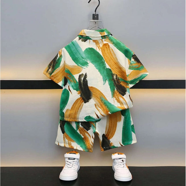 Boy's Lycra Blend Printed Short Sleeve Shirt and Shorts Set (MultiColor)