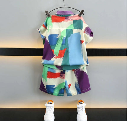 Boy's Lycra Blend Printed Short Sleeve Shirt and Shorts Set (MultiColor)