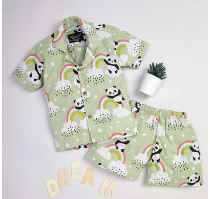 Boy's Lycra Blend Printed Short Sleeve Shirt and Shorts Set (MultiColor)
