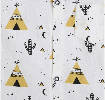 Boy's Cotton Blend Printed Short Sleeve Shirt and Shorts Set (White)