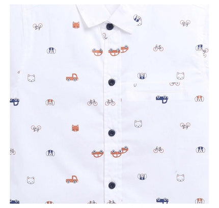 Boy's Cotton Blend Printed Short Sleeve Shirt (White)