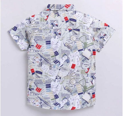 Boy's Cotton Blend Printed Short Sleeve Shirt (MultiColor)