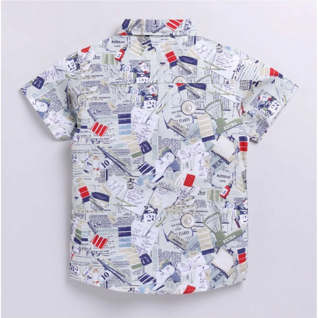 Boy's Cotton Blend Printed Short Sleeve Shirt (MultiColor)