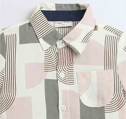 Boy's Cotton Blend Printed Short Sleeve Shirt (MultiColor)