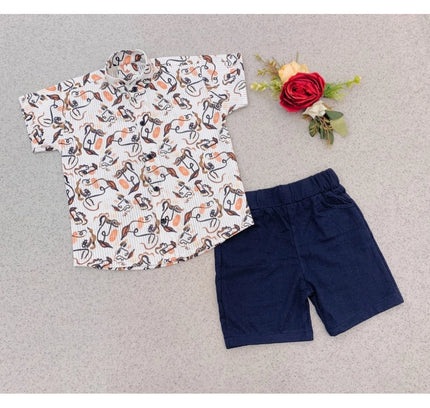 Boy's Cotton Blend Printed Short Sleeve Shirt and Shorts Set (MultiColor)