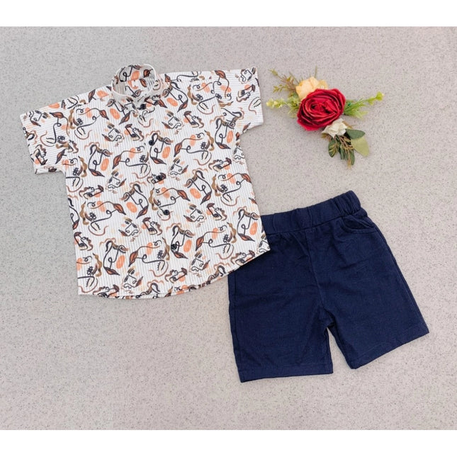 Boy's Cotton Blend Printed Short Sleeve Shirt and Shorts Set (MultiColor)